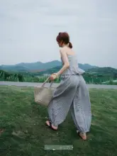 綿100%のストラップレスブラウス【皺加工・防滑・ランタンパンツ・女性用】（セットアップ対応）