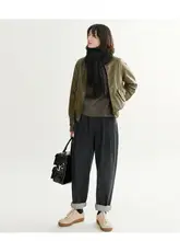 ハイウエスト バルーン デニムパンツ 通勤 ユニバーサル 炭黒 日本素材