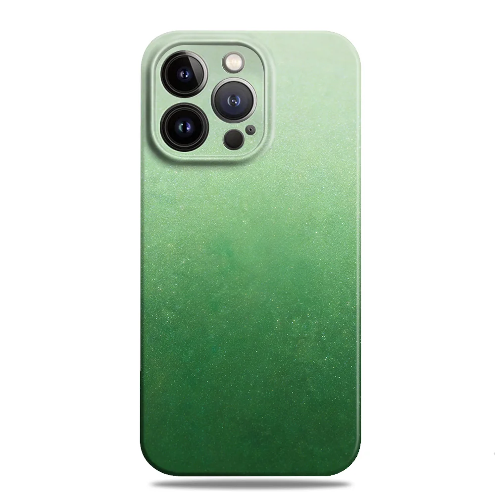 グラデーショングリーンのiPhone用ケース：全包カバー対応と5G信号の安定性を実現