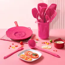 シリコン製折りたたみ水切りバスケット【ピンク・調理器具・フライ返し・お玉付き】（セットアップ対応）