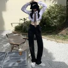 ハイウエストストレートデニムパンツ【細身・スリムフィット・春秋用】