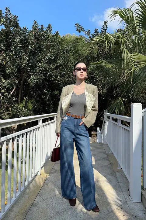 春用レース切替デザインのワイドストレートデニムパンツ【リメイク風・ゆったりフィット】