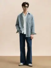 ブルーのフィットコットンデニムパンツ【ストレート・メンズ・秋用】