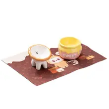 猫用陶器製高脚ペットボウル【可愛いハニーポットデザイン・水や餌用】