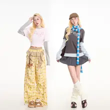 長袖Tシャツ レディース 星柄 パッチワーク フェイクレイヤード ルーズ アメカジ ヴィンテージ 秋 「NERESUM」