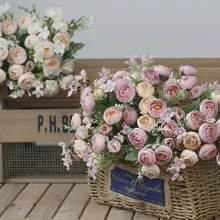 フェイクフラワーブーケ 小束 インテリア装飾 プラスチックの花 バラ 花茶 シルク 生地 ボールフラワー