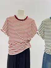 ボーダー柄 半袖Tシャツ【した雰囲気・ラウンドネック・ フィット】