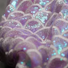 海洋の人魚デザインのラメ刺繍メッシュ生地【幻想的な背景・コスチューム製作用】