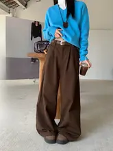 カフェブラウンのワイドレッグデニムパンツ【レトロデザイン・ハイウエスト・ストレート】