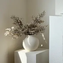 レトロな陶器製花瓶【侘び寂びスタイル・造花用・インテリア装飾】