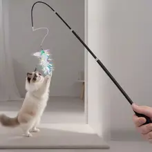 伸縮式猫おもちゃ付きロングキャットボール【羽根付き・耐噛み・自動お楽しみ用】
