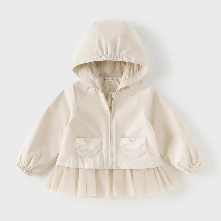 女の子用防水コート【メッシュパネルデザイン・秋用・子供用】（セットアップ対応）