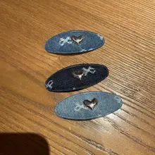 デニム風 ハート型ヘアクリップ【ヴィンテージスタイル・リボンデザイン・横留め用】