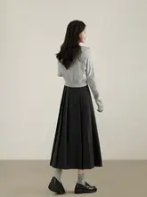 グレーのハイウエストプリーツスカート【レディース・秋春用・Aライン・ミニサイズ対応】
