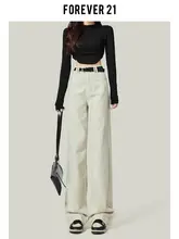 デニムパンツ レディース オフホワイト ストレート ハイウエスト 着痩せ 着回し 春 秋 「Forever 21」