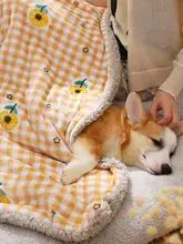 ペット用 暖かいチェック柄ブランケット【オレンジ・冬季用・ベッドマット対応】