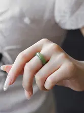 和田玉製 素圈リング【女性用・晴水冰種・緑玉石・新中式】