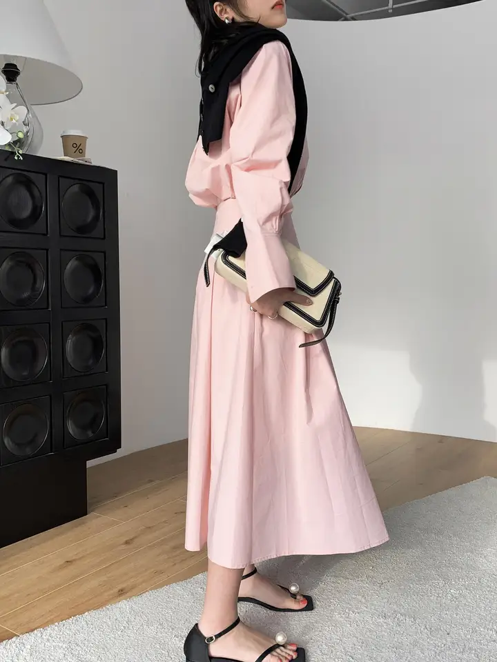 優雅なレトロコットンフレアスカート【Aライン・ウエストマーク・ひざ丈】
