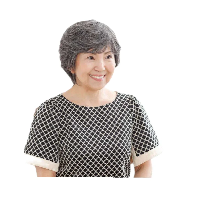 花白のショートストレートフェイクヘア【女性用・演技用・フルウィッグ】