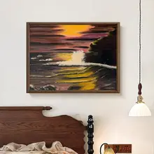 南洋風の手描き山水油絵【美しい風景・テクスチャ風合い】