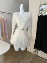 涼しげな装い！微透かしデザインのラッフル袖長袖シャツとフレアスカート【防晒・優雅なスタイル】（セットアップ対応）