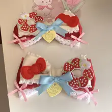ストロベリー刺繍リボン付きヘアクリップ【ブルー・ホワイト・レッド・田園風】（セットアップ対応）
