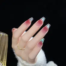 プレスオンネイル 付けネイル フレンチネイル キャットアイ グラデーション ぼかしチーク 上品 手作り ミディアム丈 血色感