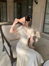 チャイナドレス レディース マキシ丈 マーメイドライン 花柄 上品 チャイナテイスト モダン 婚約 入籍 ウェディング 「Blovelan」