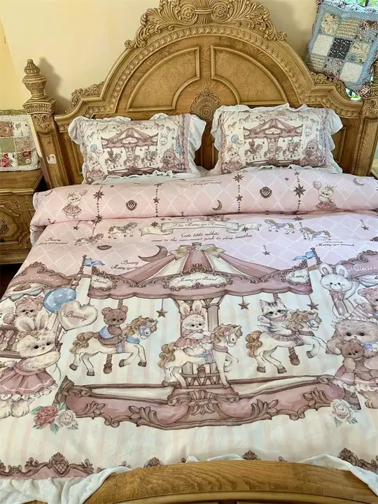 ぬいぐるみデザインのロリータ風ミルクフランネル四点セット【保温・コーラルフリース・ベッドシーツ・掛け布団カバー・寝具】