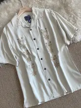 夏用シルクシャツ【短袖・刺繍デザイン・大きいサイズ・ゆったりスタイル】