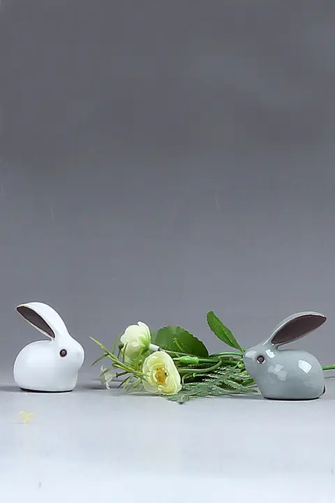 哥窑玉兔デザインの茶杯【紫泉涧・高級茶器・茶宠付き】