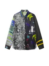 シャツ 女性 ゆったり グラデーションプリント 襟付き シルク 長袖 通勤 シンプル