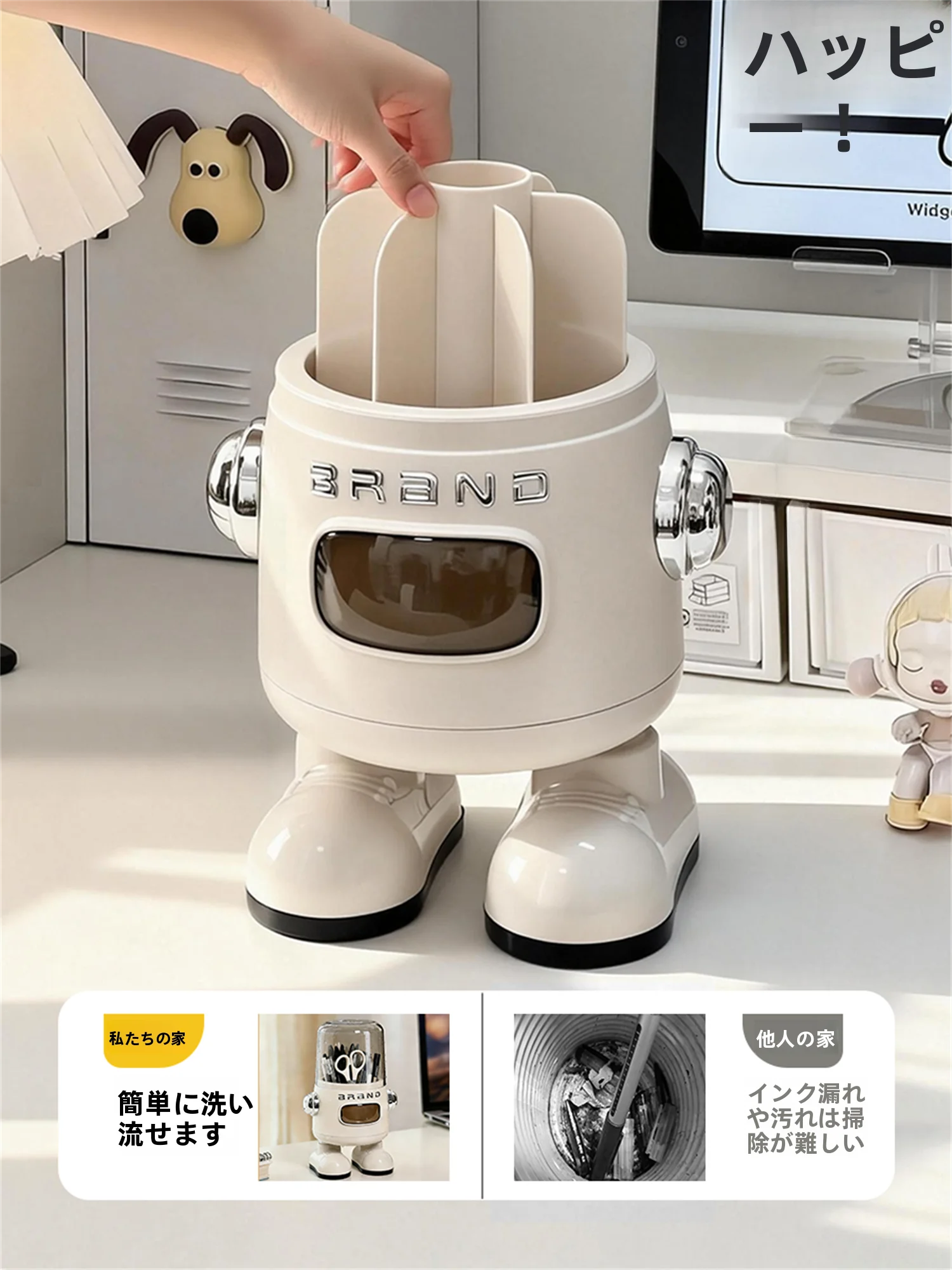 かわいいデザインの回転ペンホルダー：学生・デスク用の大容量収納解決策
