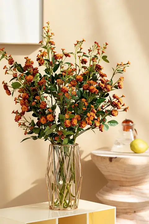 ナンジュウジセイの造花 小さなバラの高級装飾花【リビング・ダイニングテーブル用】