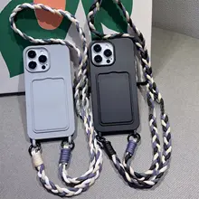 バイカラー編み込みショルダー紐付きiPhone用ケース【iPhone 16 Pro Max、iPhone 15、11、XSMAX対応・ソフトケース・カードポケット付き】