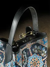 水桶バッグ【国風デザイン・手提げ＆ショルダー兼用・大容量・牛皮製】