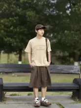男女兼用 ヴィンテージ風 工業用パンツ【夏用・ゆったりしたストレートデザイン・五分丈】