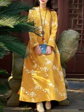 中国風レトロ綿麻女性用ドレス春秋新作