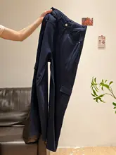 ハイウエストワイドレッグパンツ【カジュアル・レディース・工装風・夏用・濃紺】（セットアップ対応 ）