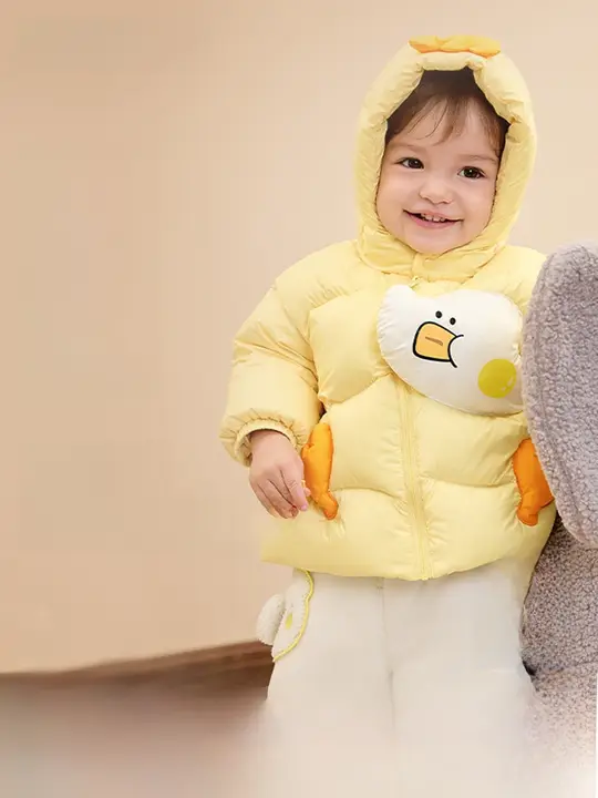 可愛いデザインのフード付きダウンジャケット【ベビー用・冬季・子供用】