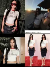 人像プリントTシャツ【デイリーダッシュ】とデニムスカート（セットアップ対応）