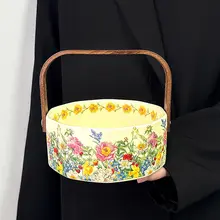 美しい花柄の陶器製手提げフルーツバスケット【ヴィンテージ風・家庭用・飾り用】