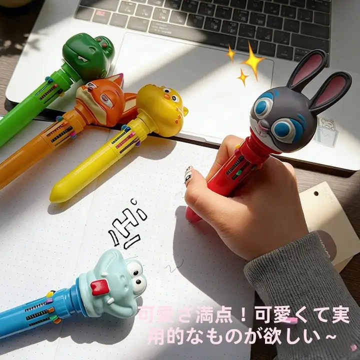 かわいいデザインの多色ボールペン【動物モチーフ・圧力式・カラフル】