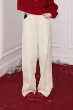 妖精のポケット付き ヴィンテージ風クリームホワイト ワイドレッグデニムパンツ【カジュアル・ストレートタイプ】（セットアップ対応）