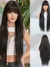ファッション用の黒色ロングストレートウィッグ【レイヤー入り・丸顔向け】