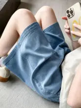 ビンテージウォッシュテンセルデニムショートパンツ【ハイウエスト・ゆったりシルエット・夏用】（セットアップ対応）