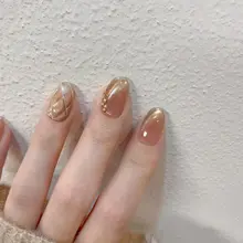 手作り猫目デザインの短いネイルチップ【キラキラしたストーン・学生向け・明るい色合い】