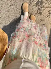 フラワープリントのフレアスカート【フリル付き・Aライン・夏用】（セットアップ対応）