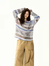 レトロデザインのストライプ長袖Tシャツ【穴あけ不要・ゆったりシルエット・カジュアル】
