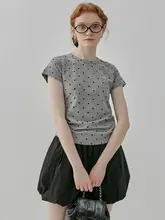 アメリカンレトロポルカドット短袖Tシャツ【女性用・デザイン性・フィットタイプ・ショート丈】